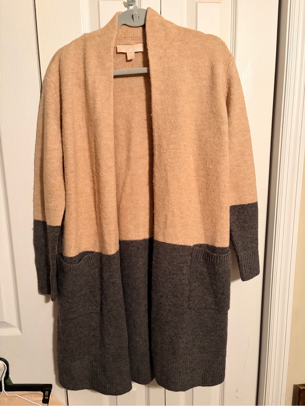 Michael Kors Two-Tone Open-Front Cardigan - Beige & Charcoal